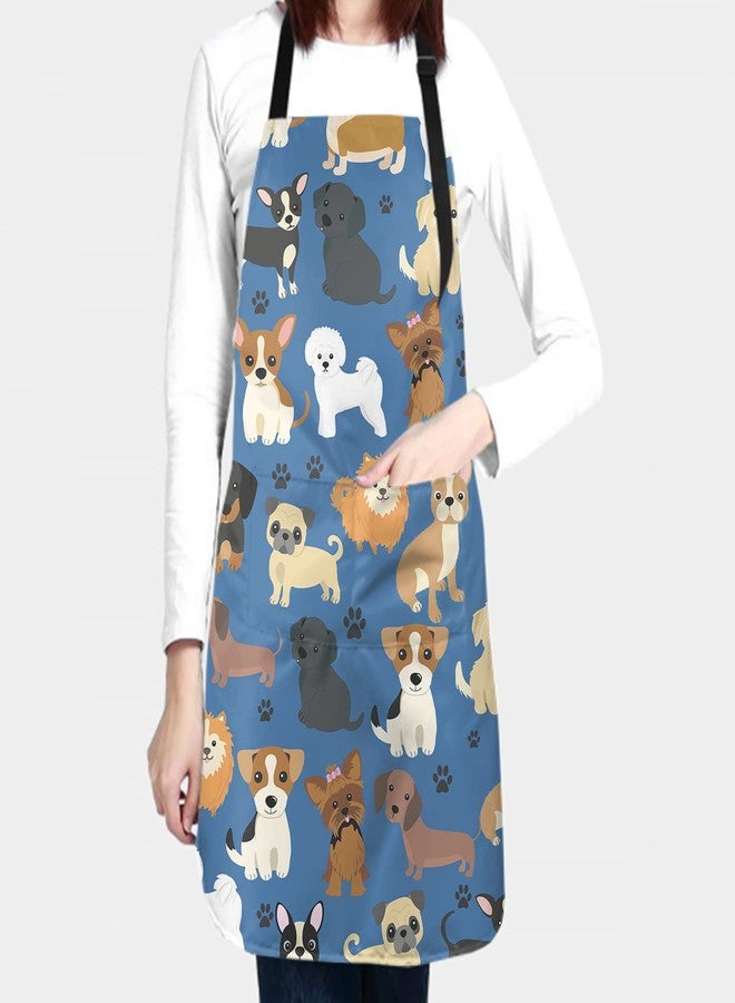 Sweetshow Cute Dogs Pets Apron with 2 Pockets and Adjustable Neck Waterproof Stain Resistant Dog Paw Dog Grooming Apron for Women Men Kitchen Cooking Baking Bistro Aprons - Image 2